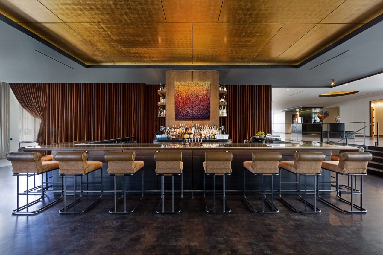 Large, empty bar area at our hotel in Tampa's Ybor historic district