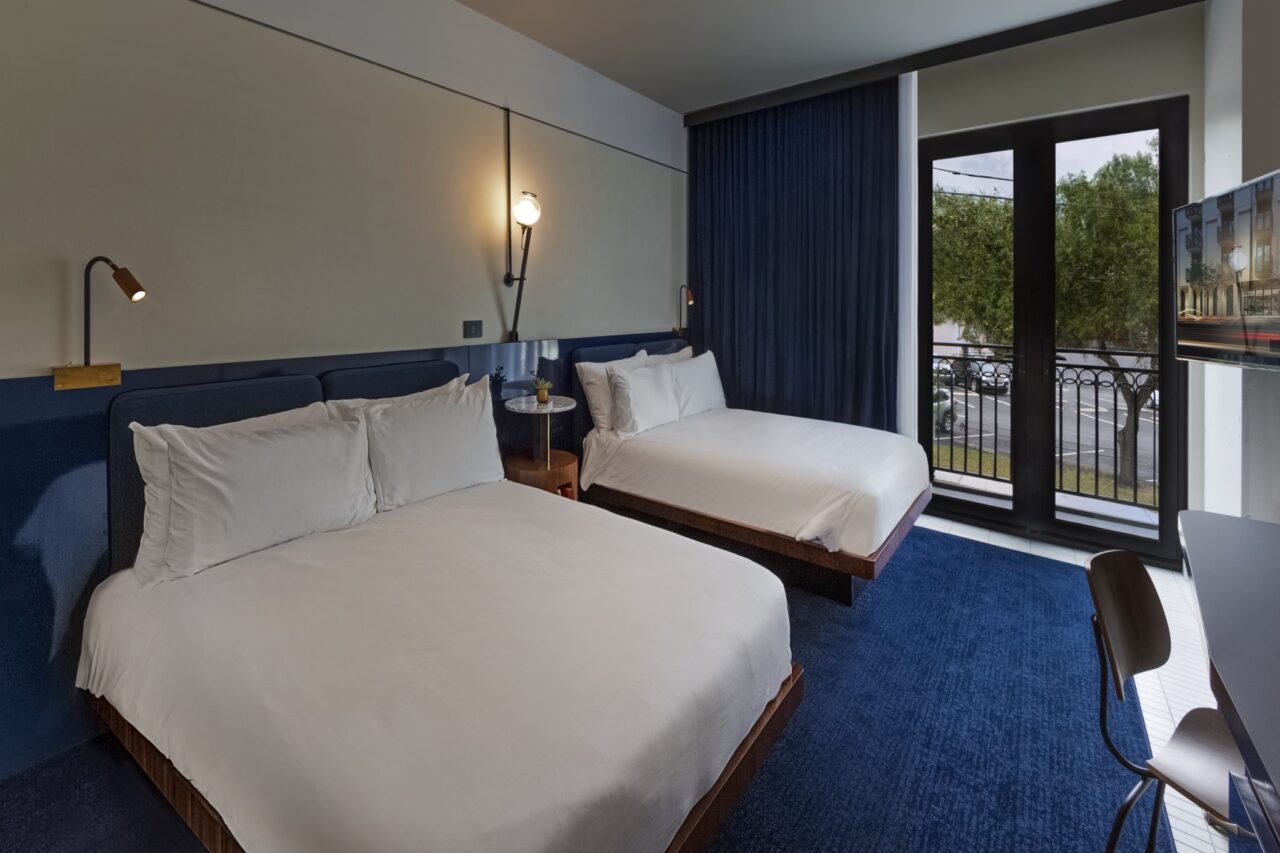 Room with a balcony at our hotel in downtown Tampa, FL