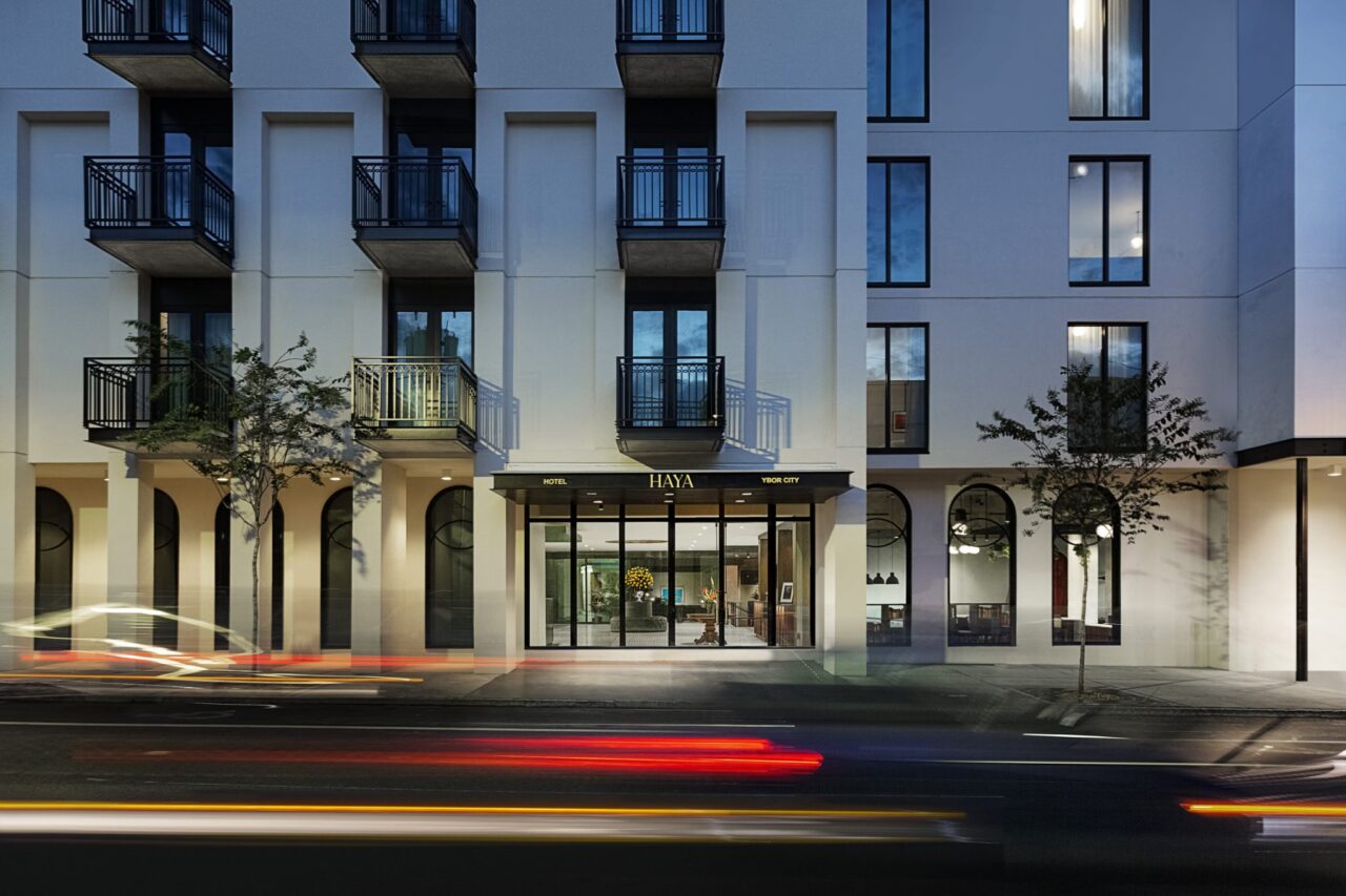 Room balconies above the entrance to our Ybor City, Florida hotel