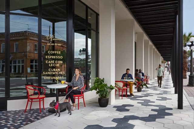 Seating area outside Cafe Quiquiriqui at our hotel in Ybor City Tampa