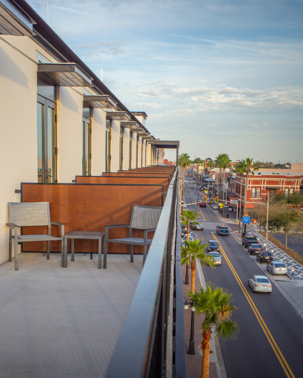View of the street from the balcony of a Ybor City, Florida hotel room