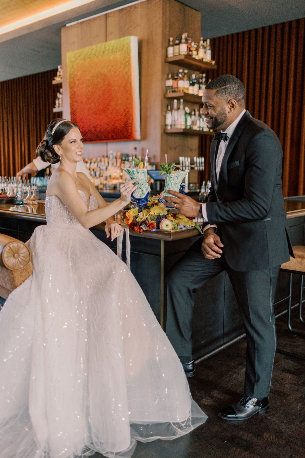 Bride and Groom at the bar of our hotel in Tampa, Florida