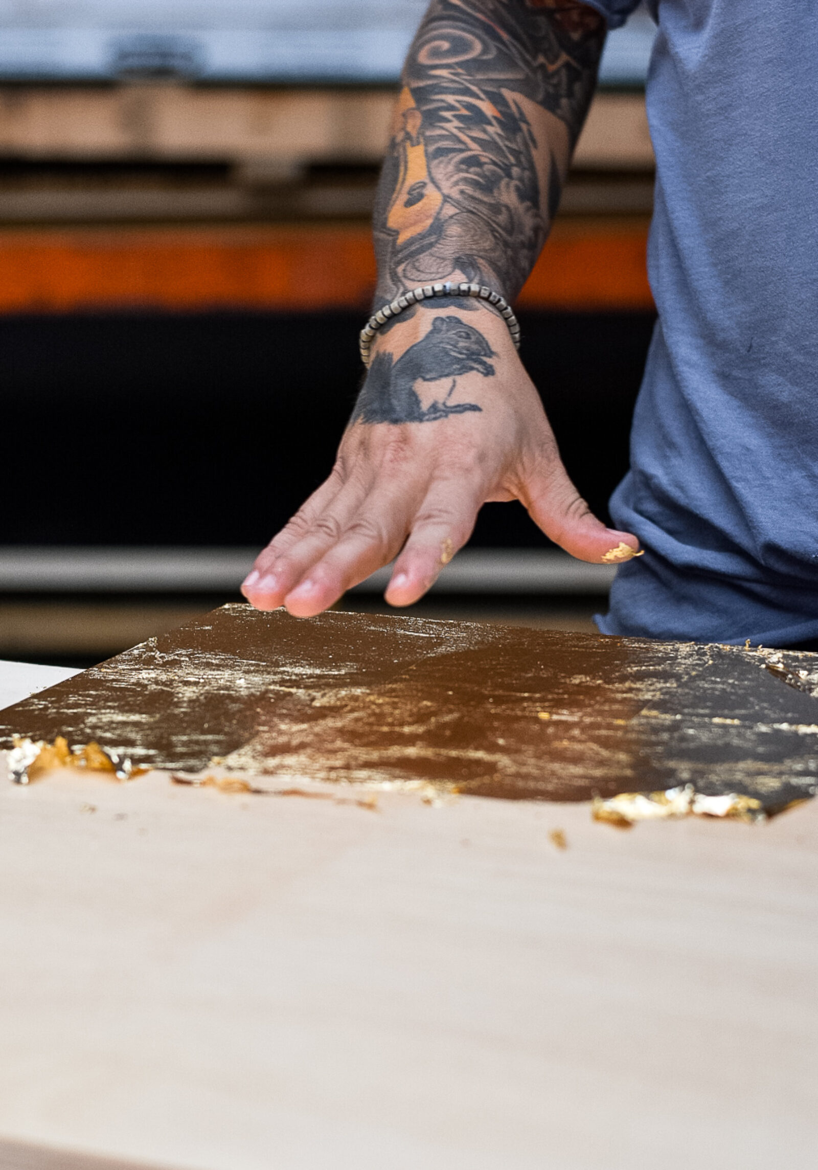 One of our Ybor City, Florida hotel's collaborators working with gold foil